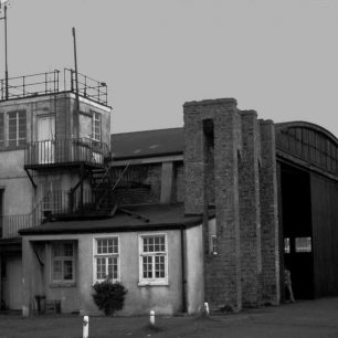Kenley's Watch Office in the side of the last remaining Belfast Truss hangar.  | Allan Melmore