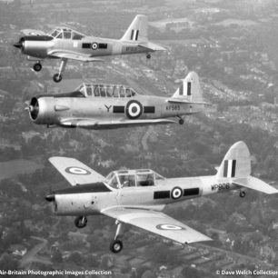 DE HAVILLAND CANADA DHC-1 CHIPMUNK T10, WP906 / C1/0779, ROYAL AIR FORCE, with AT-16 Harvard IIb KF565 C/n 14A-2265 and Provost T1 XF913 C/n PAC/F/422. Photograph by Sgt. Jim Greenwood. 1956 | Dave Welch