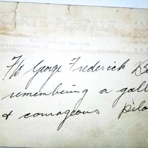 This note from George Beurling belongs to the family of F/Sgt Douglas Stewart 'Curly' Hill, who lost his life while serving at Kenley on 29/11/1942.  | Gord Hill