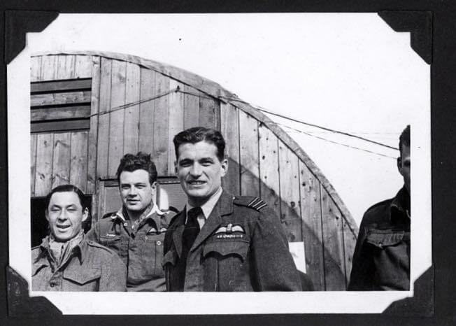 'Cap' Foster, Arthur Van Rensselaer Sainsbury, and James Edgar 'Johnnie' Johnson at B90 Petit Brogel aerodrome in liberated Belgium, March 1945. | Walter Neil Dove, via Pierre Lagacé'