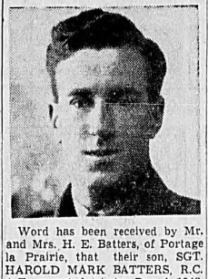 Newspaper clipping reporting the death of Sgt. Batters. | Winnipeg Evening Tribune, via Operation Picture Me. 
