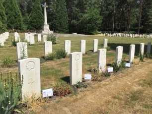The graves of the four men killed at Matlock Road - Brookwood Military Cemetery, Canadian Section.  | Linda Duffield (June 2023)