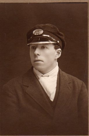 Wallace smartly attired as a railwayman. His cap badge is for LB&SCR Loco Dept.  | Jan Murphy